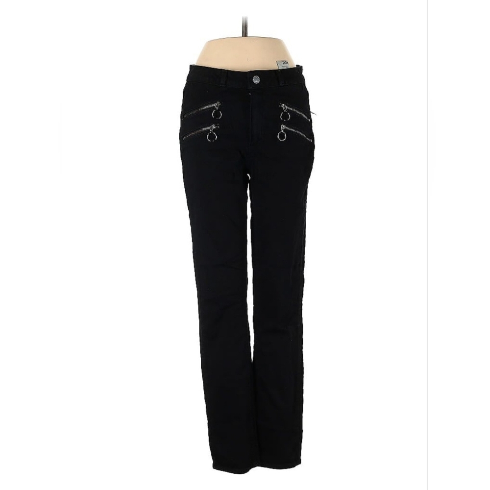 PAIGE Black Straight-Leg Pants with Silver Accents Zippers Wow!